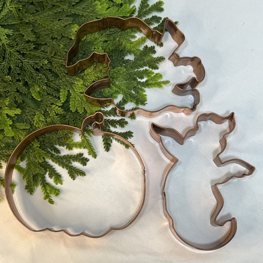 Large Copper Cookie Cutters Halloween Pumpkin Witch Ghost Jumbo Set of 3